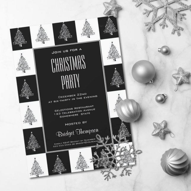 Black White Christmas Tree Christmas Party Invitation (Creator Uploaded)