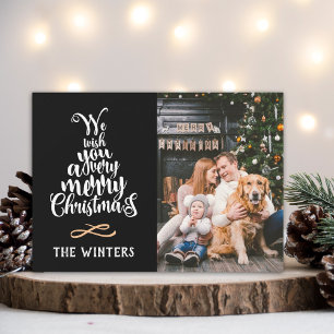 Black & White Christmas Tree Lettering Photo Holiday Card