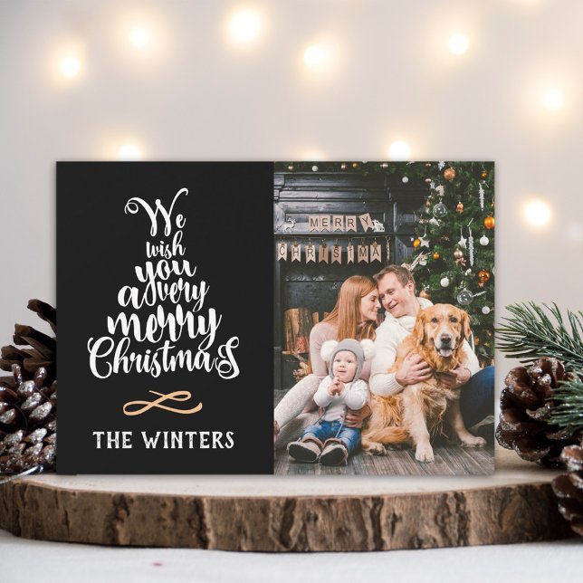 Black & White Christmas Tree Lettering Photo Holiday Card (Creator Uploaded)