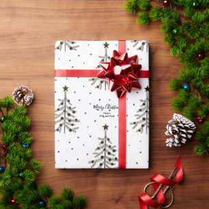 Black & White Christmas Tree Pattern Custom Text Wrapping Paper