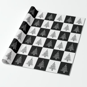 Black White Christmas Tree Pattern Elegant Wrapping Paper