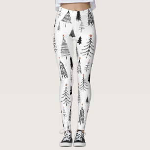 Black White Christmas Tree Pattern Leggings