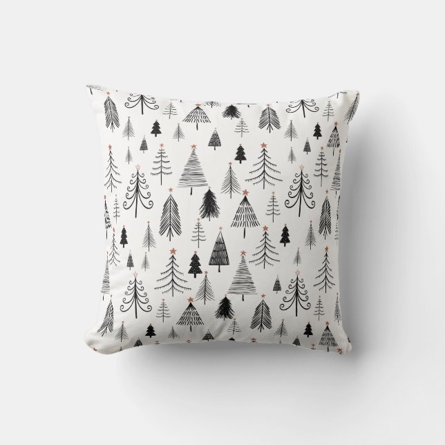 Black White Christmas Tree Pattern Minimalist  Cushion (Front)
