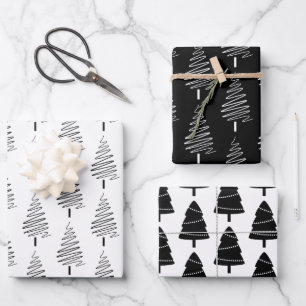 Black & White Christmas Tree Pattern  Wrapping Paper Sheet