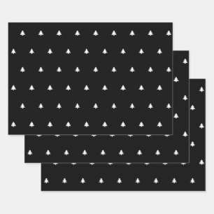 Black/White Christmas Tree Simple Icon Pattern Wrapping Paper Sheet