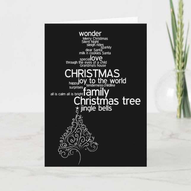 Black & White Christmas Word Art Card (Front)