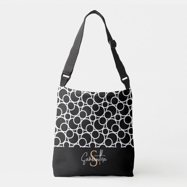 Black & White Circle Pattern with Monogram Crossbody Bag (Front)