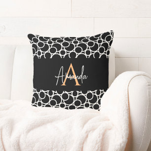 Black & White Circle Pattern with Monogram Cushion