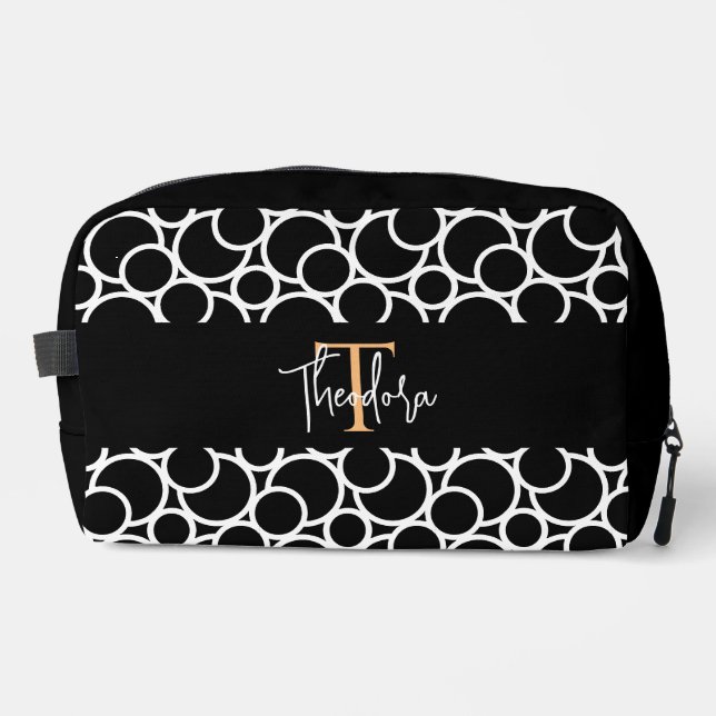 Black & White Circle Pattern with Monogram Dopp Kit (Front)