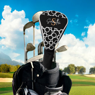 Black & White Circle Pattern with Monogram Golf Head Cover
