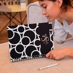 Black & White Circle Pattern with Monogram Notebook