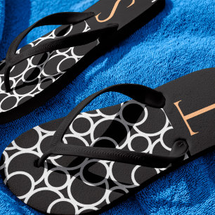 Black & White Circle Pattern with Monogram Thongs