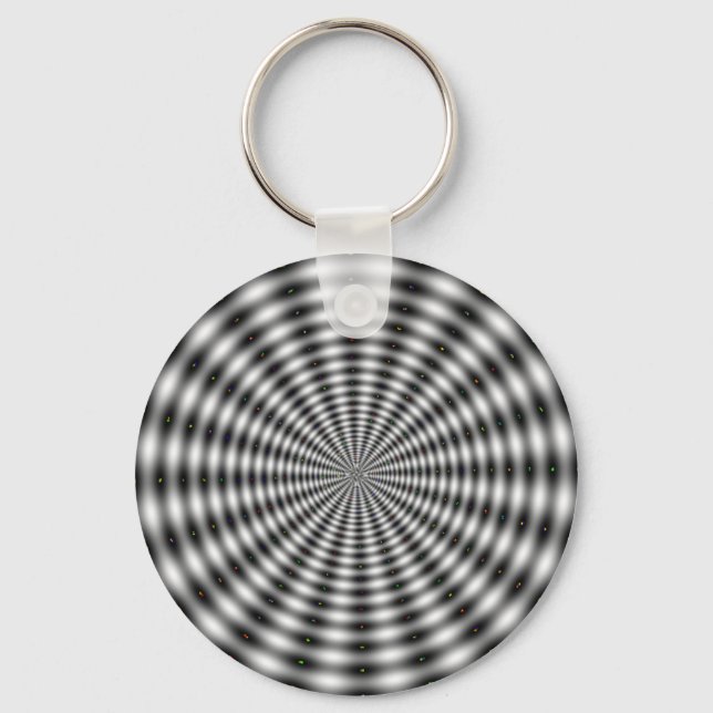 Black & White Circle Striped Optical Illusion Key Ring (Front)