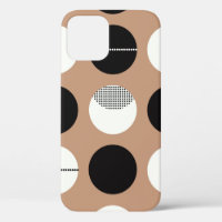 Black, white circles, brown background.