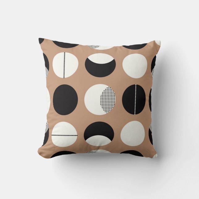 Black, white circles, brown background. cushion (Front)