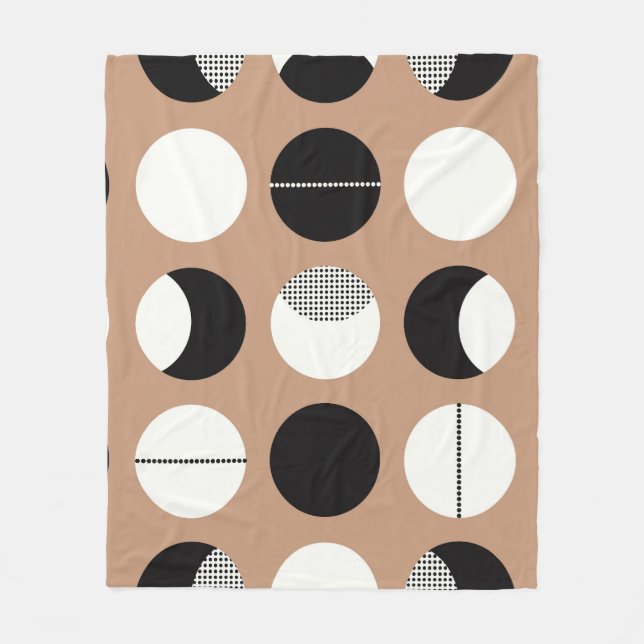 Black, white circles, brown background. fleece blanket (Front)