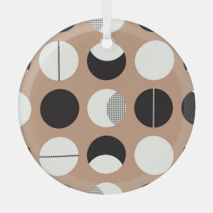 Black, white circles, brown background. glass tree decoration