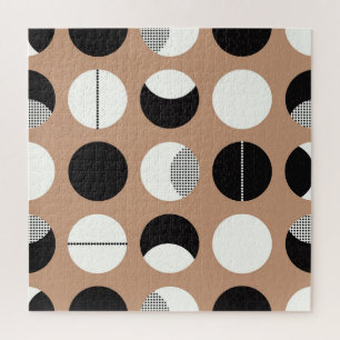 Black, white circles, brown background. jigsaw puzzle