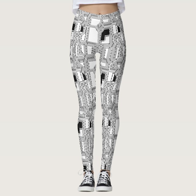 Black & White Circuit board  Leggings (Front)