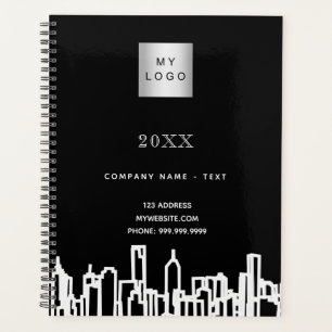 Black white city skyline business logo 2026 planner