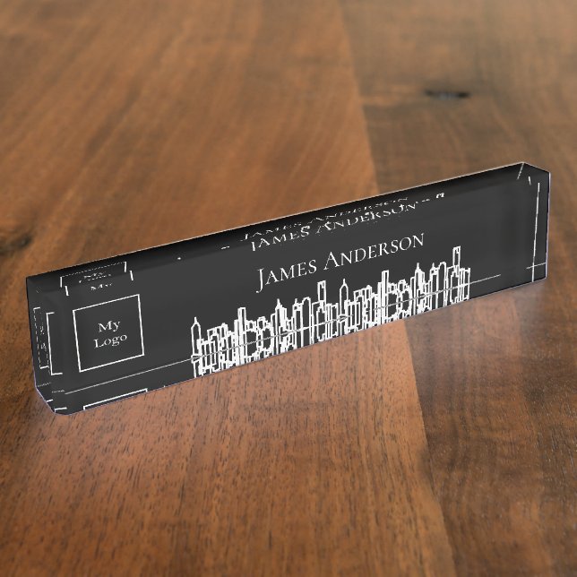 Black white city skyline business logo real estate nameplate (Side)