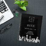 Black white city skyline modern business logo 2025 planner<br><div class="desc">A black background,  with a modern,  abstract white city skyline as decor. Personlize and add your business logo,  name and contact information.  
  
Perfect for real estate agents,  house cleaning businesses,  janitors and construction companies!</div>