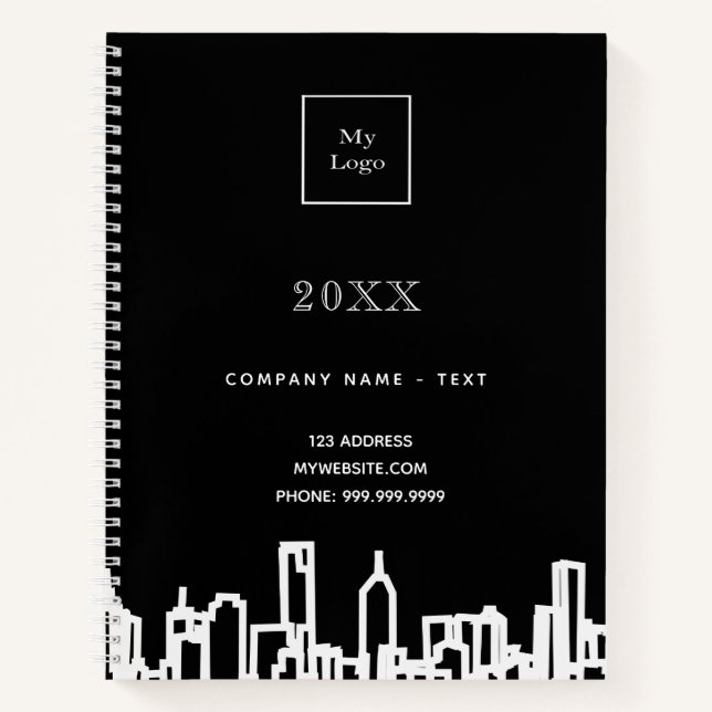 Black white city skyline modern business logo  notebook (Front)