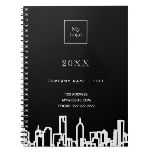 Black white city skyline modern business logo notebook
