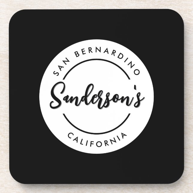 Black White City Town Place Location Name Circle  Coaster (Front)