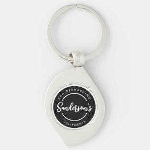 Black White City Town Place Location Name Circle  Key Ring