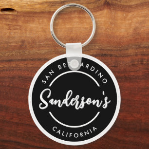 Black White City Town Place Location Name Circle Key Ring