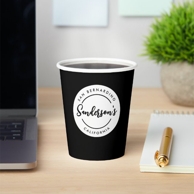 Black White City Town Place Location Name Circle  Paper Cups (Insitu)