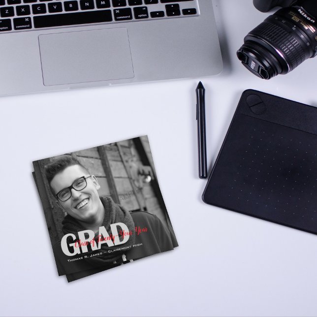 Black White "Class Of" Grad Photo Invitations (Creator Uploaded)