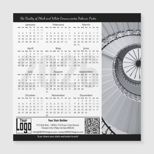 Black White Classic Appeal Magnetic 2026 Calendar (Front)