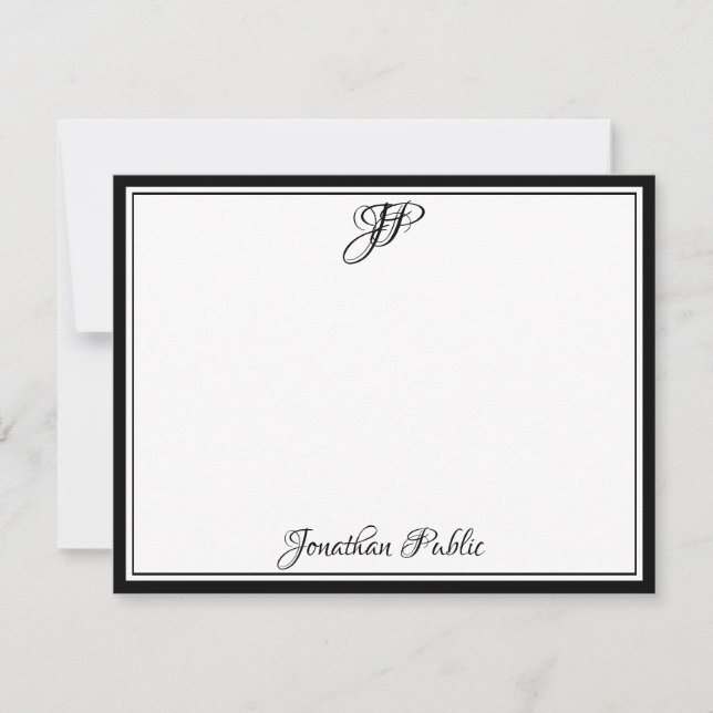 Black White Classic Calligraphy Script Monogram Card (Front)