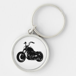 Black White Classic Cruiser Motorcycle Vector Art Key Ring