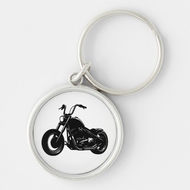 Black White Classic Cruiser Motorcycle Vector Art Key Ring (Front)