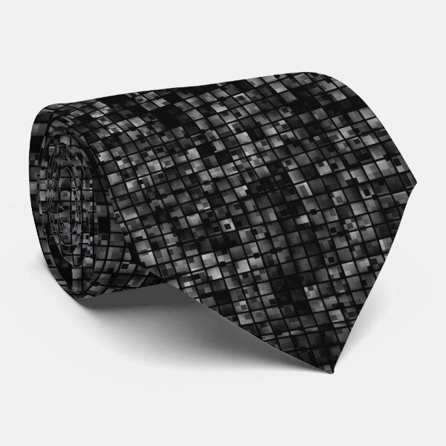 Black White Classic Disco Pattern Tie (Rolled)
