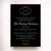 black white classic gold crest monogram wedding