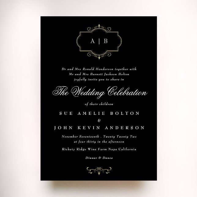 black white classic gold crest monogram wedding (Creator Uploaded)