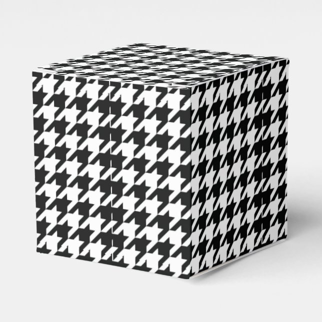 Black White Classic Houndstooth Check Favour Box (Front Side)