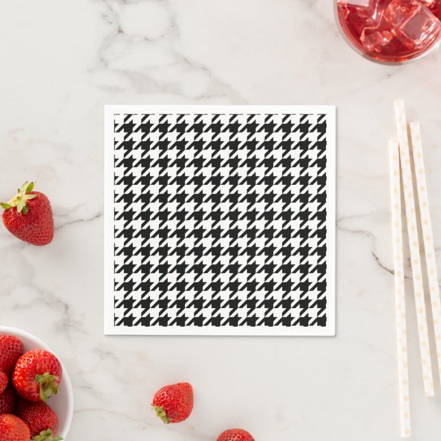 Black White Classic Houndstooth Check Napkin (Insitu)