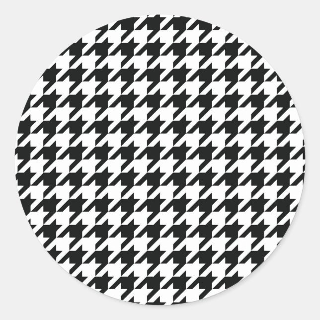Black White Classic Houndstooth Check Round Sticker (Front)