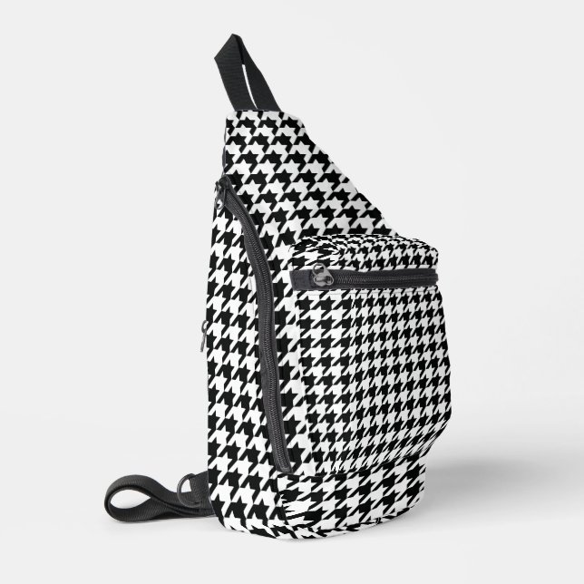 Black White Classic Houndstooth Check Sling Bag (Left Corner)