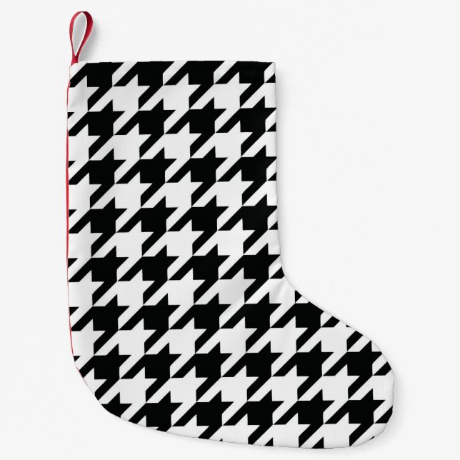 Black White Classic Houndstooth Check Small Christmas Stocking (Front)