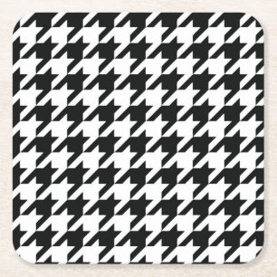 Black White Classic Houndstooth Check Square Paper Coaster