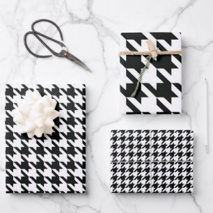 Black White Classic Houndstooth Check Wrapping Paper Sheet
