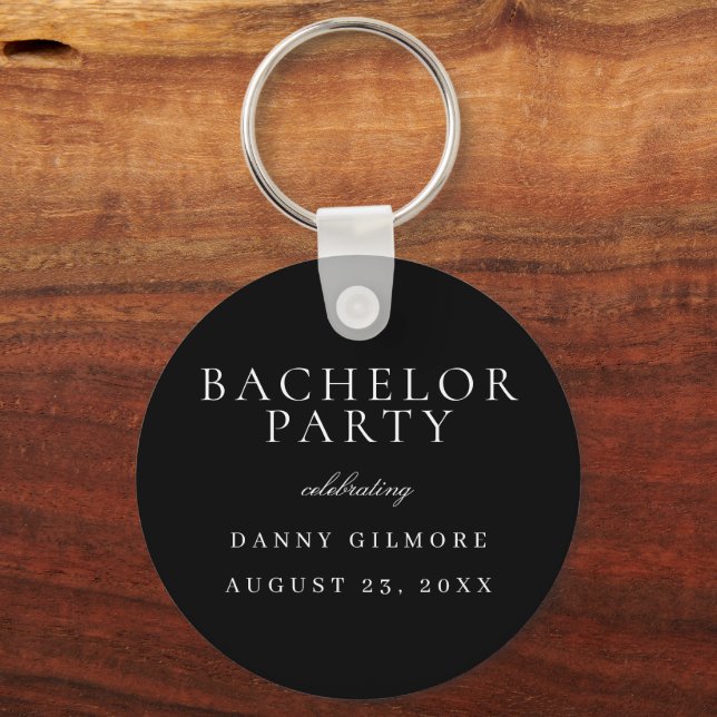 Black & White Classic Mens Bachelor Party Key Ring (Front)