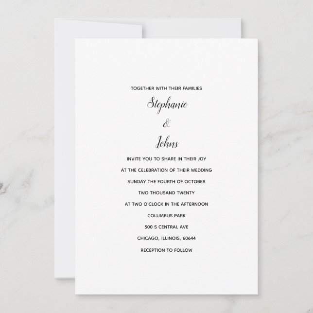 Black White Classic Minimal 2024 Elegant Wedding Invitation (Front)