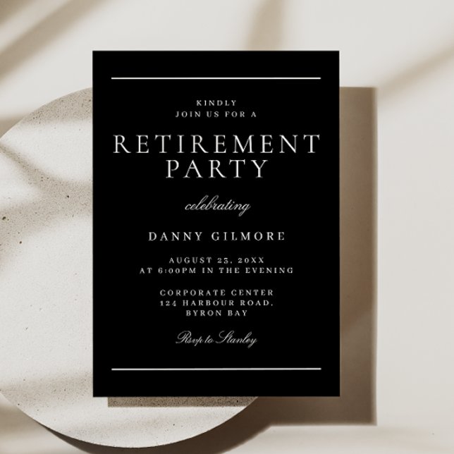 Black & White Classic Modern Retirement Party Invitation (Creator Uploaded)